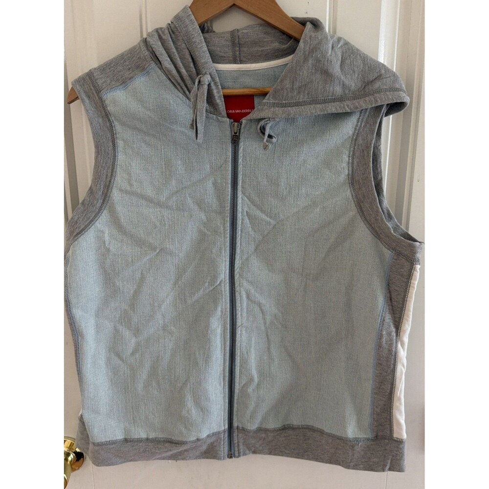 Gloria Vanderbilt Women’s Denim Jacket Vest XL Full Zip Hooded Gray